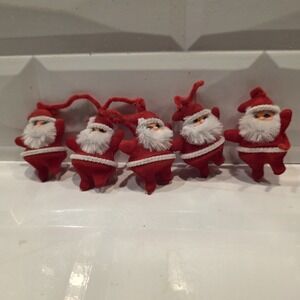 Vintage‎ Christmas Mini Santa Claus Flocked Blow Mold Ornaments Set Of 5 - Japan